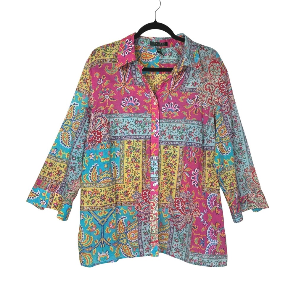 Lauren Ralph Lauren Womens Floral Button Down Size 2X Multicolor Bohemian